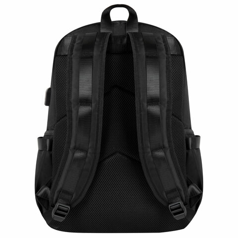 Рюкзак BRAUBERG FUSION универсальный, USB-порт, черный с белыми вставками, 45×31х15 см