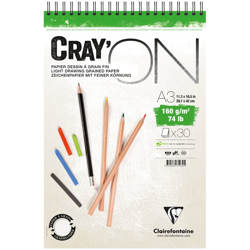 превью Скетчбук - блокнот 30л. А3 на гребне Clairefontaine «Cray'On», 160г/м2, мелкозерн. 
