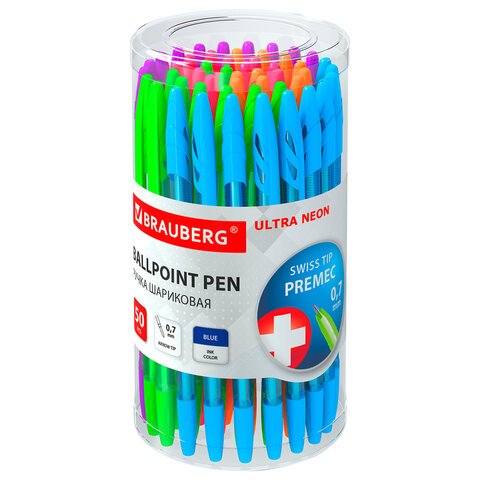 Ручка шариковая BRAUBERG «ULTRA NEON», СИНЯЯ, узел 0.7 мм, чернила ГЕРМАНИЯ, наконечник ШВЕЙЦАРИЯ