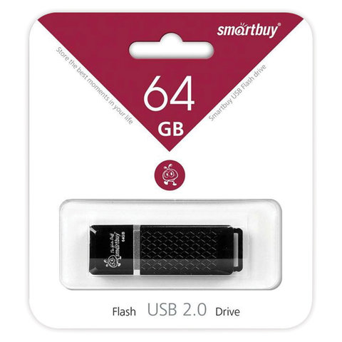 Флэш-диск 64GB SMARTBUY Quartz USB 2.0, черный