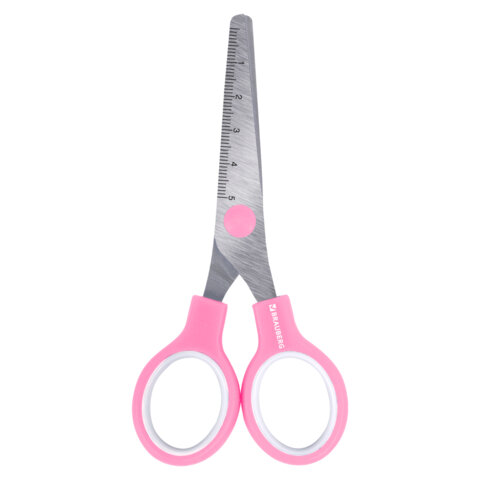 Ножницы BRAUBERG KIDS 130 мм, ручки розовые, закругленные лезвия с линейкой