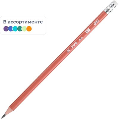 Карандаш чернографитный Deli Think HB 3-гр, с ласт, пласт, цв в асс EU50000