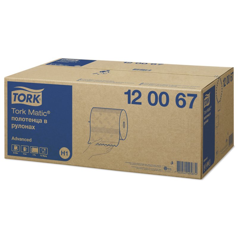 Полотенца бумажные в рулонах Tork Matic «Advanced»(H1), 2-слойные, 150м/рул, тиснение, белые