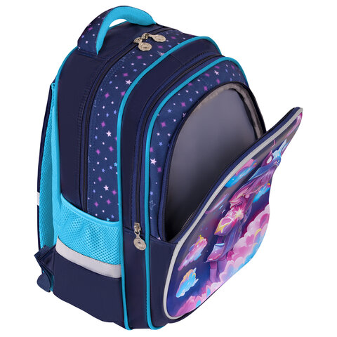 Рюкзак BRAUBERG KIDS FLOSSY, 2 отделения, 3 кармана, «Sky girl», 3D-панель, 40×28х18 см