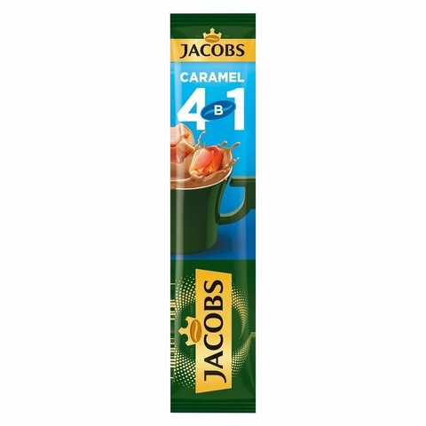 Напиток кофейный растворимый JACOBS «4 в 1 Caramel» со вкусом карамели, КОМПЛЕКТ 24 пакетика по 12 г
