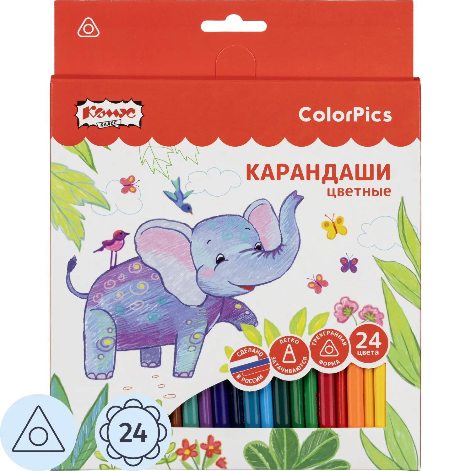 Карандаши цветные Комус Класс ColorPics 24 карандаша 24 цвета трёхгранные