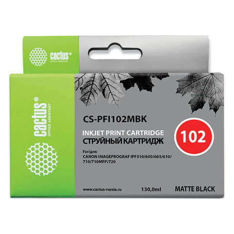 превью Картридж струйный CACTUS (CS-PFI102MBK) для CANON iPF500/510/F600/605/650/700, матовый черный, 130 мл