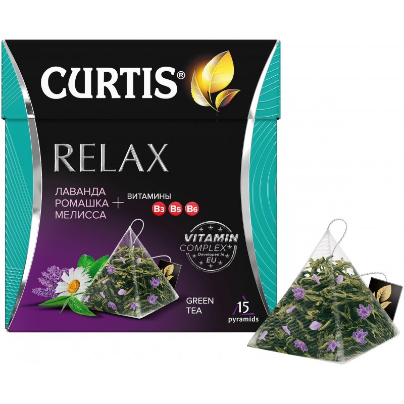 превью Чай Curtis Relax зеленый лаванда, ромашка и мелисса 15 пакетиков-пирамидок