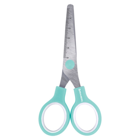 Ножницы BRAUBERG KIDS 130 мм, ручки мятные, закругленные лезвия с линейкой