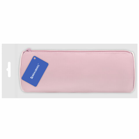 Пенал-тубус BRAUBERG, с эффектом Soft Touch, мягкий, пастельно-розовый, 22×8 см