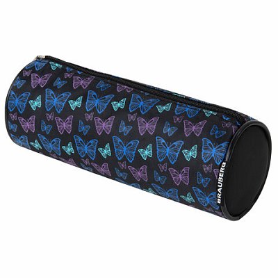 Пенал-косметичка BRAUBERG, Butterflies, черный, 20×7х7см