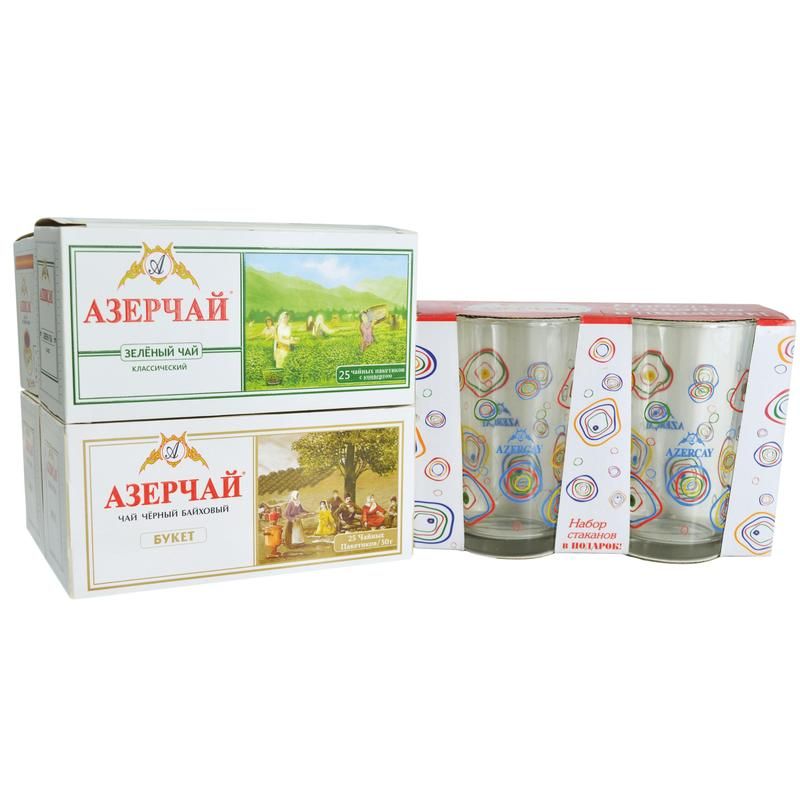 превью Чай Азерчай ассорти 100 пакетиков+2 стакана (промоупаковка)