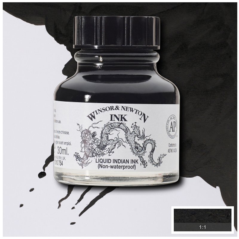 Тушь Winsor&Newton для рисования, черный китайский («Дракон»), 30мл, стекл. флакон, неводоустойчивая