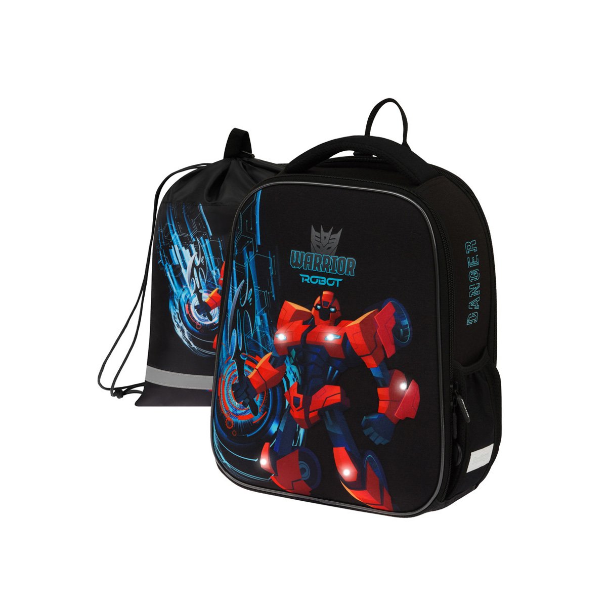 превью Ранец Berlingo Expert Mini «Warrior Robot» 36×27×14см, 2 отделения, 2 кармана, анатомическая спинка, мешок для обуви