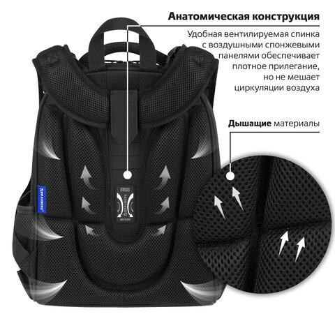 Ранец BRAUBERG PREMIUM, 2 отделения, с брелоком, «Dino attack», 3D-панель, 38×29х16 см
