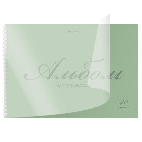 Альбом для рисования, пластиковая обложка, А4, 40 л., гребень, BRAUBERG, 210×297 мм, ОДНОТОННЫЕ (4 вида)