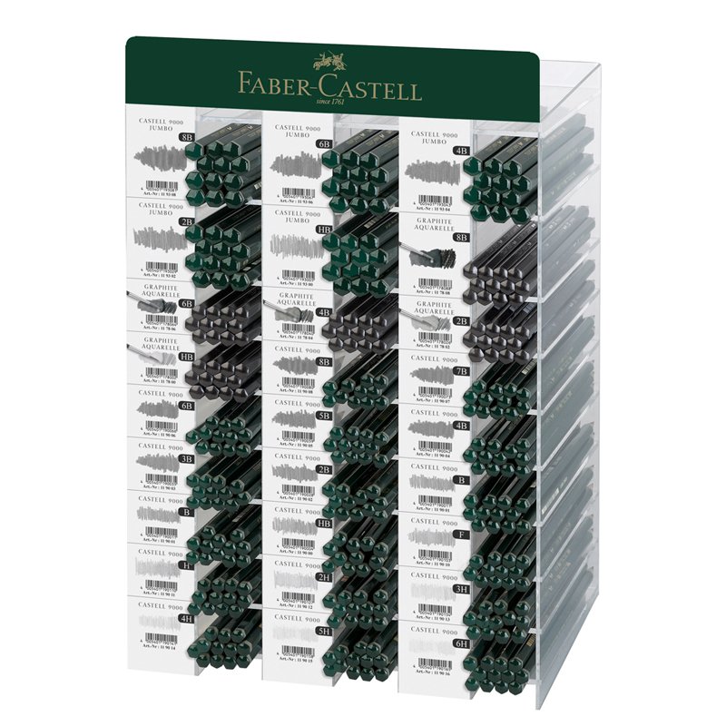превью Дисплей c карандашами Faber-Castell «Сastell 9000», 324 шт., 8B-6H, ч/г, утолщен ч/г, акварель ч/г