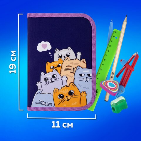 Пенал ПИФАГОР, 1 отделение, 1 откидная планка, полиэстер, 19×13 см, «Cats greetings»