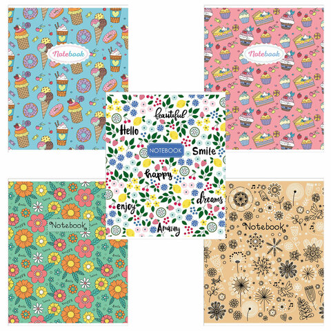 превью Тетрадь А5, 48 л., HATBER-ECO скоба, офсет №2 ЭКОНОМ, клетка, обложка мелованная бумага, «Паттерн»