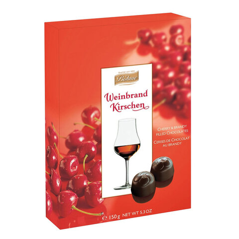 Конфеты шоколадные BOHME «Weinbrand Kirschen» с вишней в коньяке, 150 г, картонная коробка