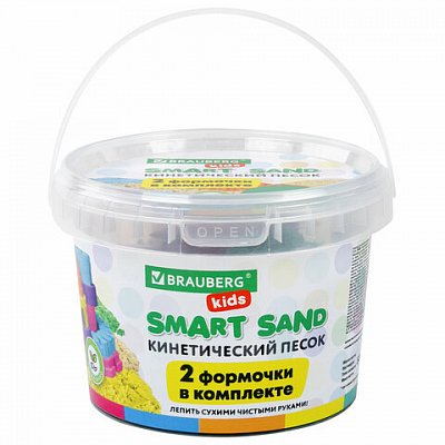 Песок для лепки кинетический BRAUBERG KIDSизумрудный500 г2 формочкиведерко665092