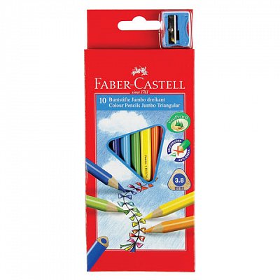 Карандаши цветные утолщенные FABER-CASTELL «Jumbo» 10 цветов, трехгранные, с точилкой