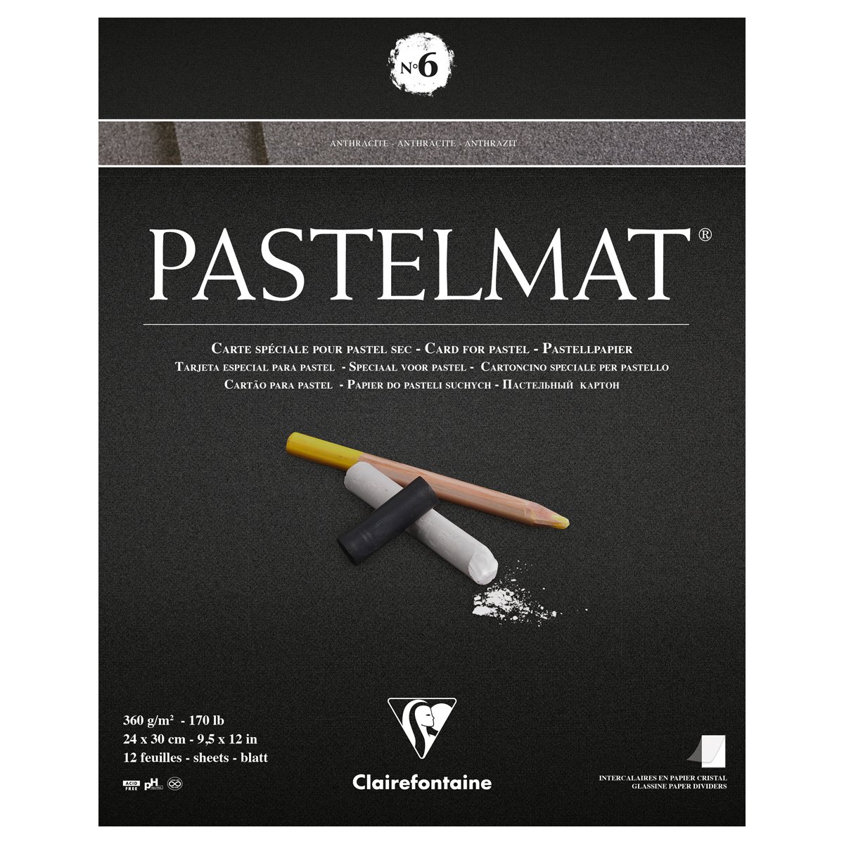 превью Альбом для пастели 12л. 240×300мм на склейке Clairefontaine «Pastelmat», 360г/м2, бархат, антрацит