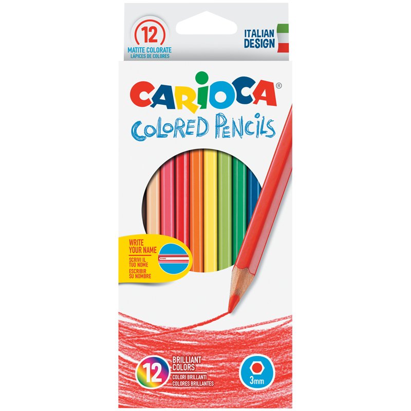Карандаши цветные CARIOCA (Италия), 12 цветов, грифель 3 мм, шестигранные, заточенные, европодвес