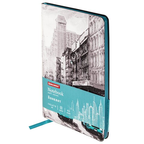 превью Блокнот А5 (143×210 мм), BRAUBERG VISTA «Old New York», под кожу, гибкий, 80 л. 