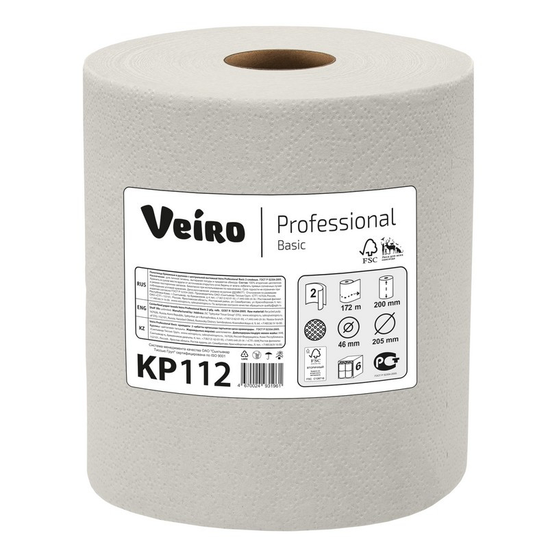 превью Протирочная бумага Veiro Professional Basic KP 112 серая (6 рулонов по 172 метра)
