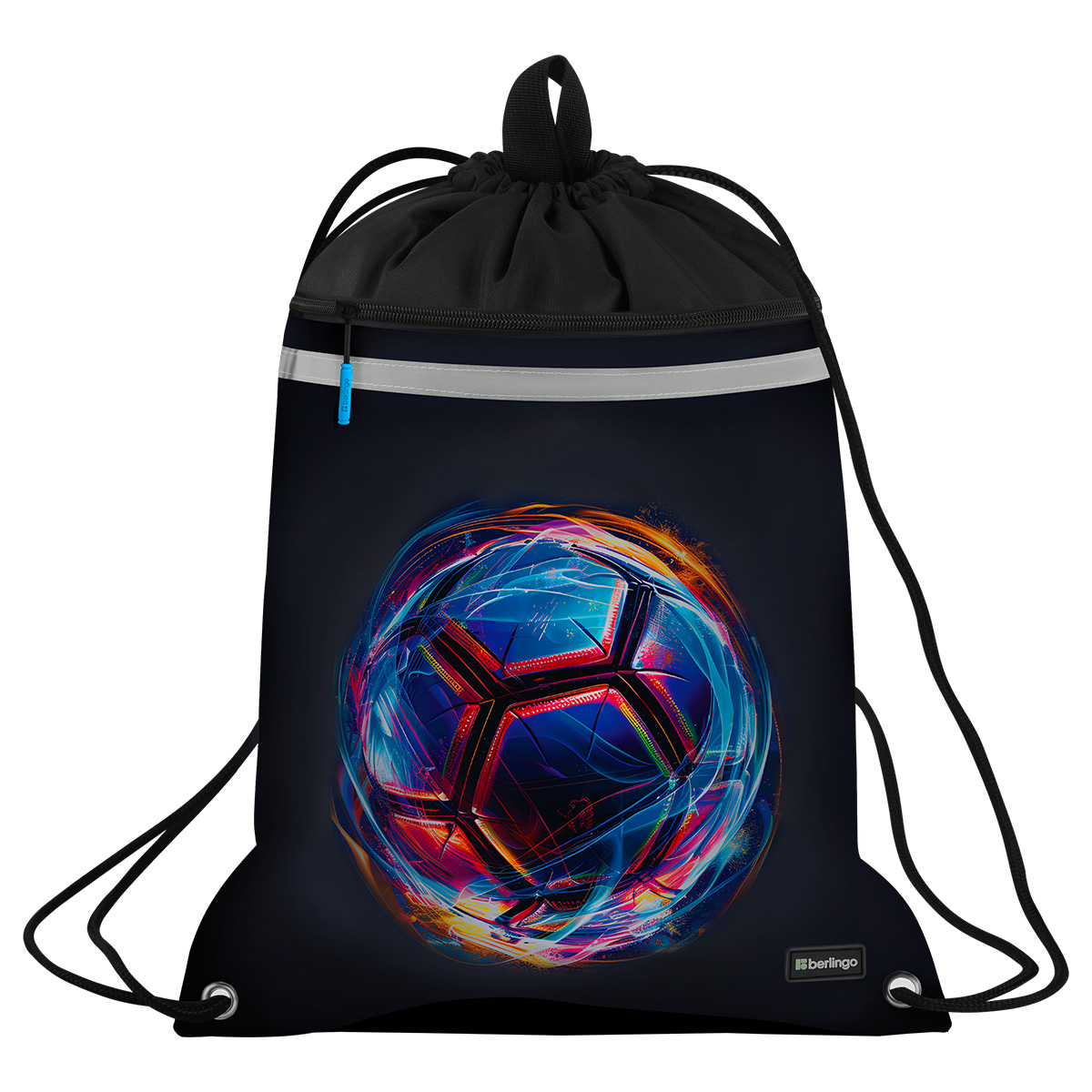 превью Мешок для обуви 1 отделение Berlingo «Cyber Football», 360×460мм, вентиляционная сеточка, светоотражающая лента, карман на молнии360×460