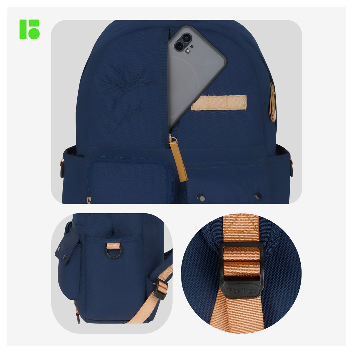 Рюкзак Berlingo Urban «Leaf» 40.5×30×13.5см, 1 отделение, 6 карманов, уплотненная спинка