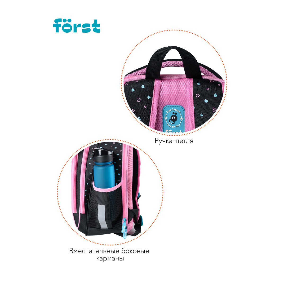 Ранец Först F-BASE «Kitty-sweety» 36×29×17 см, 3 отделения, 2 кармана, анатомическая спинка
