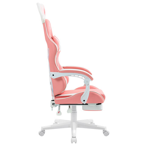 Кресло компьютерное DEFENDER Irifi, 2 подушки, подставка для ног, экокожа, розовое/белое, ш/к 26630