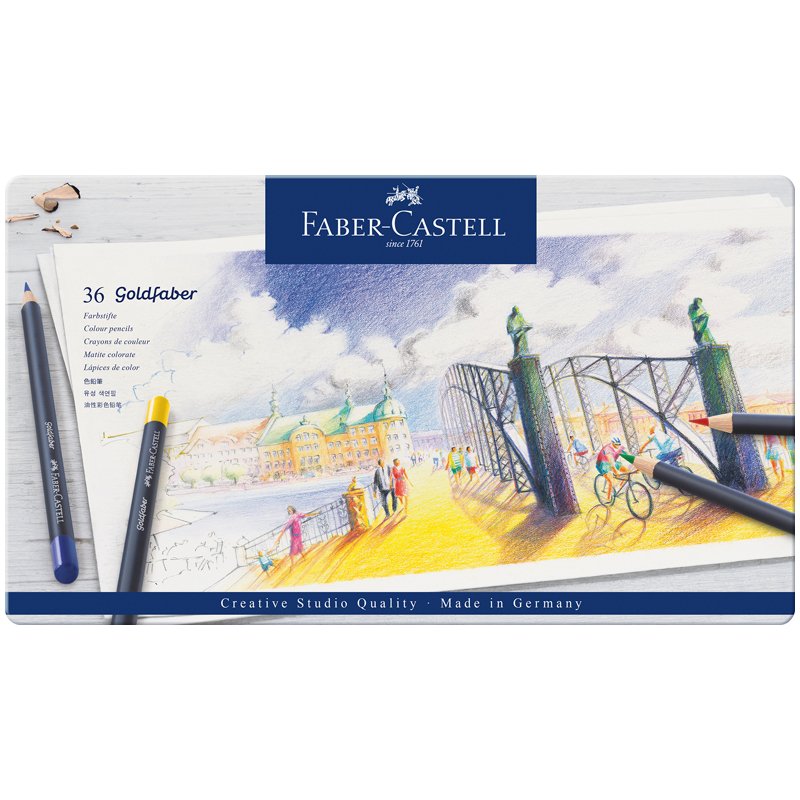Карандаши цветные Faber-Castell «Goldfaber» 36цв., круглые, заточен., метал. коробка