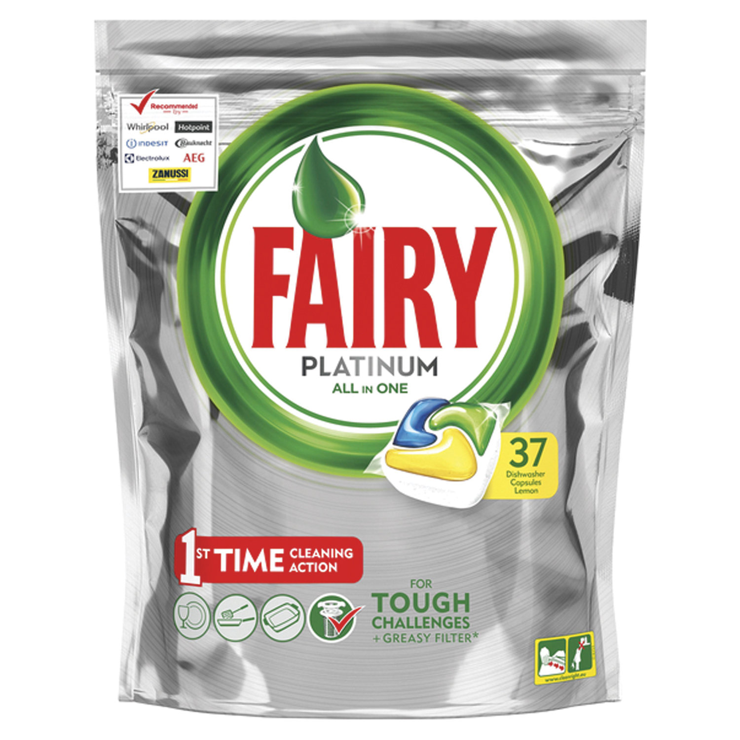 превью Капсулы для мытья посуды в посудомоечных машинах 37 шт. FAIRY (Фейри) All in 1, «Лимон»