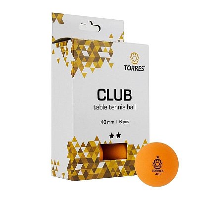 Мяч для настольного тенниса TORRES Club 2x,6шт/уп, оранжевый, TT21013