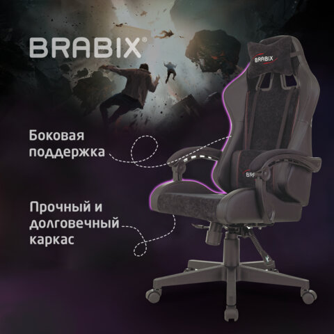 Кресло компьютерное BRABIX «Striker GM-121»синхромеханизм2 подушкиэкокожа/велюрчерное532962
