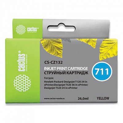 Картридж струйный CACTUS (CS-CZ132) для плоттеров HP DesignJet T120/T520, желтый, 26 мл