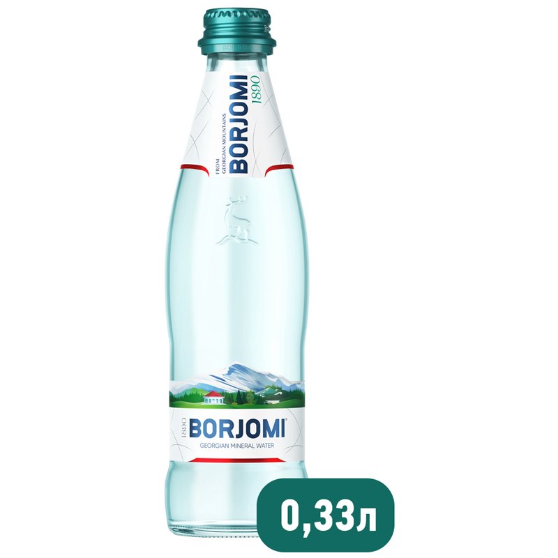 Вода газированная минеральная BORJOMI (БОРЖОМИ), 0.33 л, стеклянная бутылка (12 штук в упаковке)