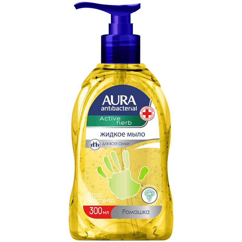 Мыло-крем жидкое, 300 мл, AURA «Antibacterial», антибактериальное, «Экстракт ромашки», дозатор