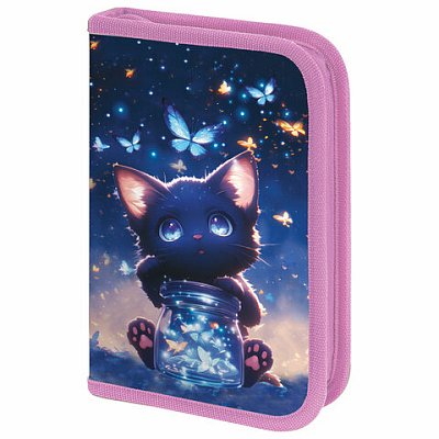 Пенал BRAUBERG с наполнением, 1 отделение, 1 откидная планка, 24 предмета, 21×14 см, «Night catcher»