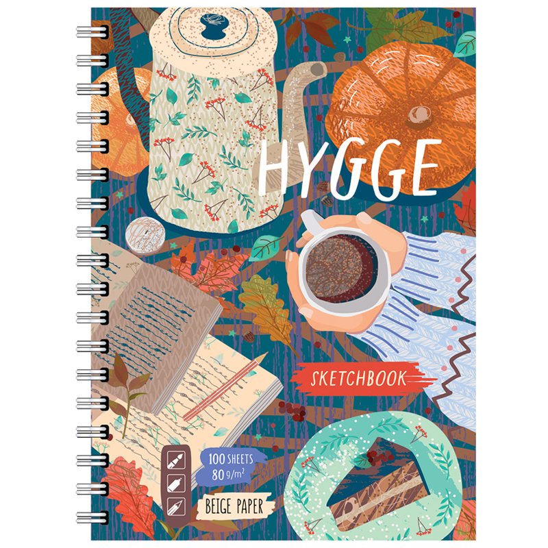 превью Скетчбук-тетрадь 100л. А5 на гребне BG «Hygge», матовая ламинация, бежевый тонированный блок, тв. обложка. 