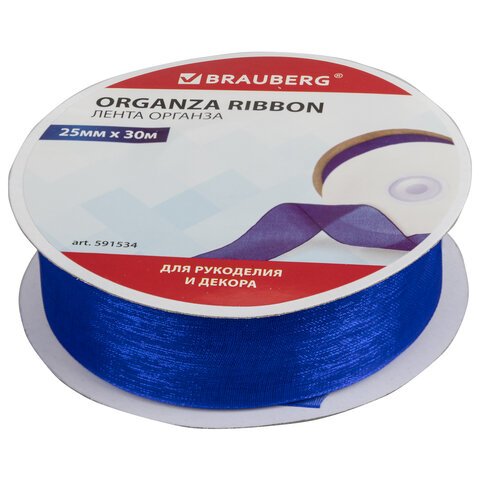 превью Лента органза ширина 25 мм, длина 30 м, синяя, BRAUBERG