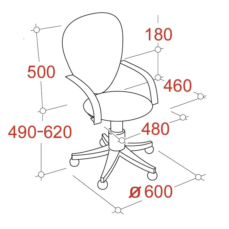 Кресло для оператора Echair-222 красное (ткань/пластик/металл)