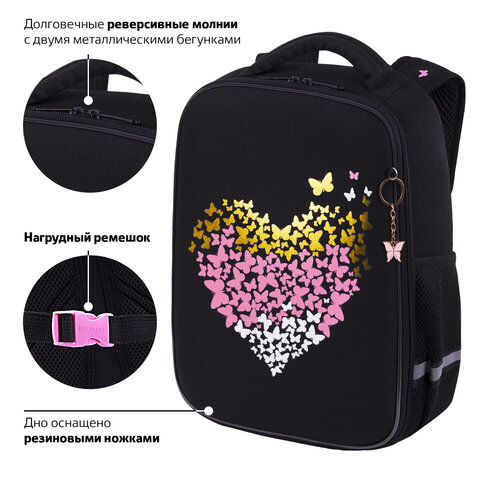 Ранец BRAUBERG LIGHT, 1 отделение, с брелоком, «Shining heart», фольгированная печать, 36×26х13 см