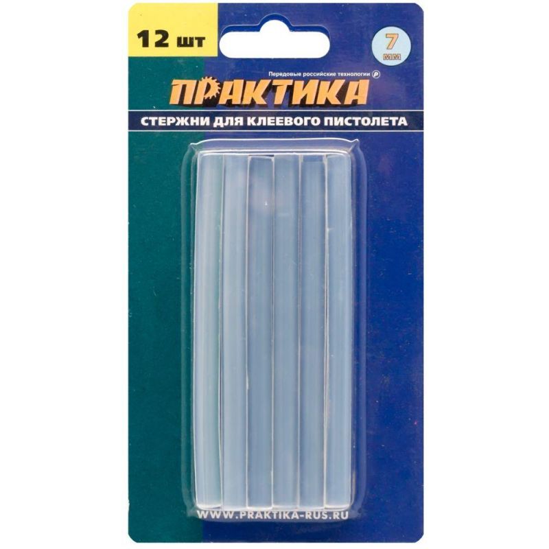 Стержень клеевой ПРАКТИКА d7×100мм белый/прозрачный, 12шт. (641-572)