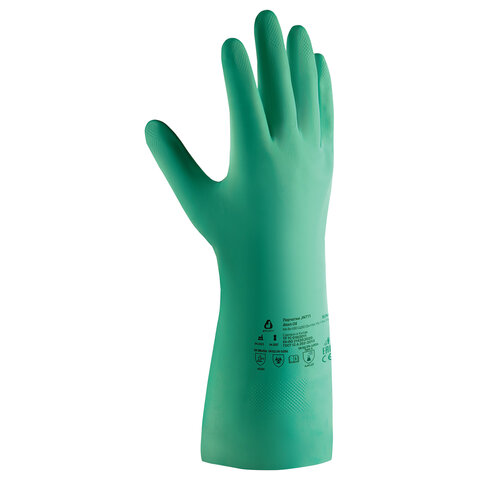 Перчатки нитриловые КЩС JETA SAFETY, хлопчатобумажное напыление, размер 10 (XL), зеленые, JN711
