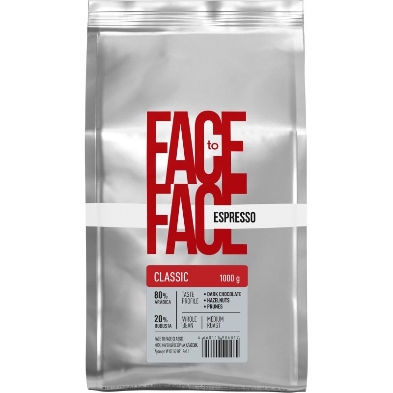 превью Кофе в зернах Face to Face Classic, арабика/робуста средней обжарки, 1кг