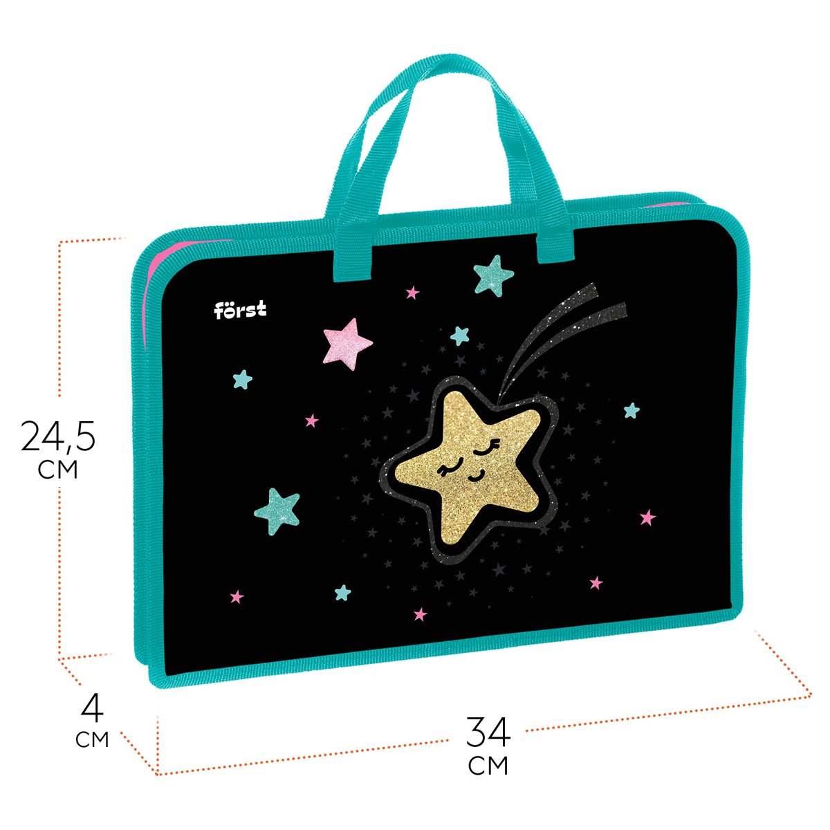 Папка с ручками 1 отделение, А4 Först «Stars», 340×245×40мм, пластик, на молнии
